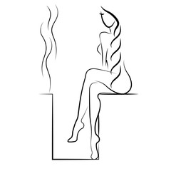 Beautiful woman has a rest, relaxes in the hot in the sauna, bath in the spa beauty salon isolated on a white background. Vector illustration.