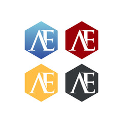 letter A and E in polygon logo SET vector