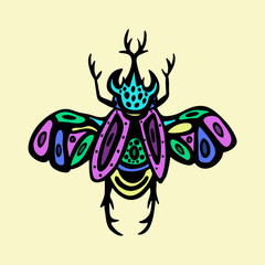 Hand drawn vector beetles. Black and white insects for design, icons, logo or print. Drawn with dots. Great illustration for Halloween.