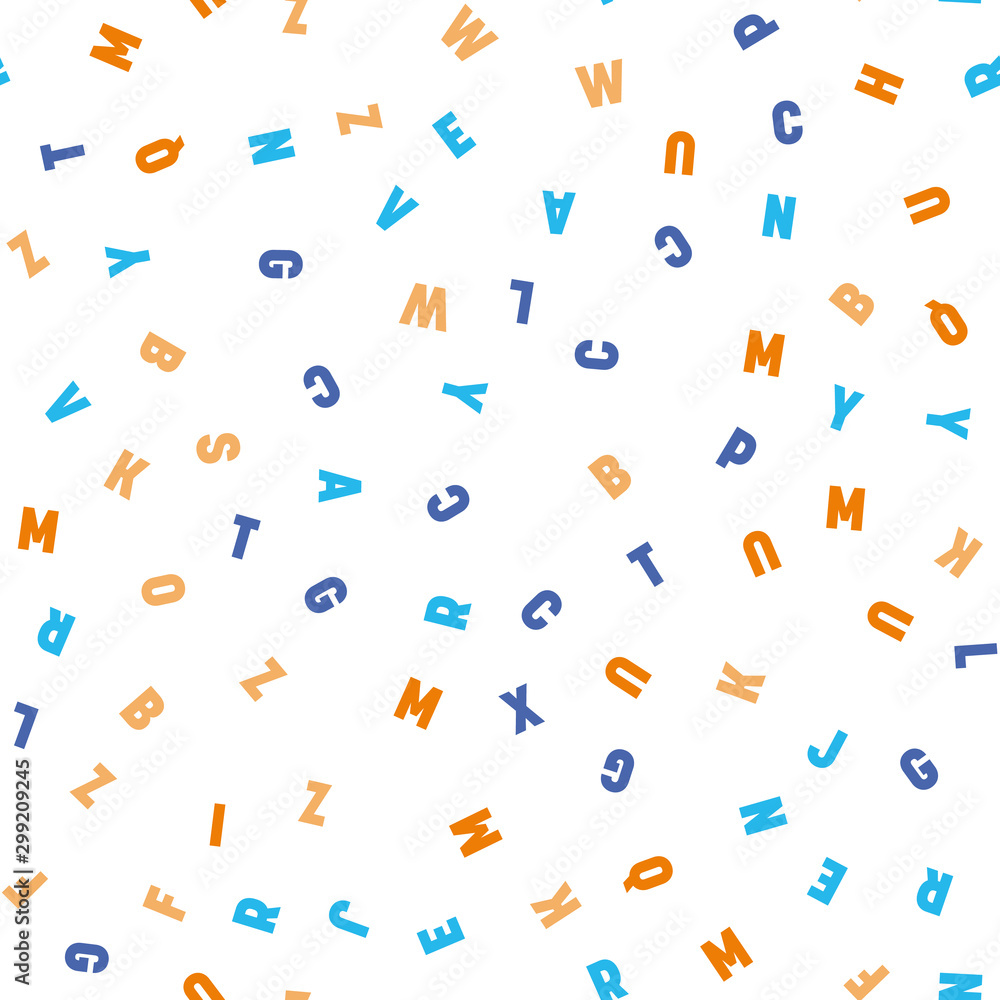 Poster seamless pattern of colorful letters. random order signs. vector background