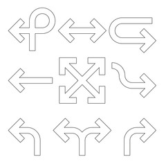 Set of arrows. Simple black outline arrow design. Flat vector icons