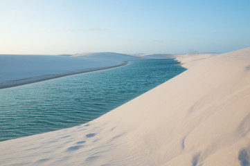 Turquoise lagoons located in the north east part of Brazil, close to the ocean (Maranhao region, Lencois Maranhenses)