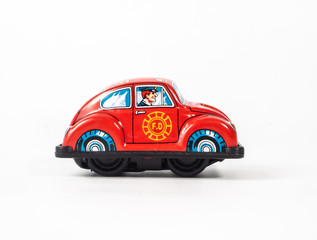 car tin toy  on  white background