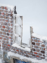 Broken window in winter