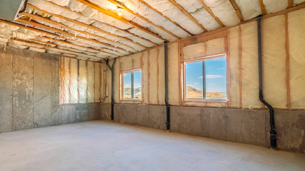 Panorama frame Unfinished room in a new build house