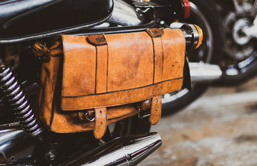 leather bag attached to a motorcycle fashion vintage style