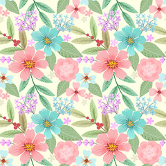 Hand drawn colorful flower seamless pattern.