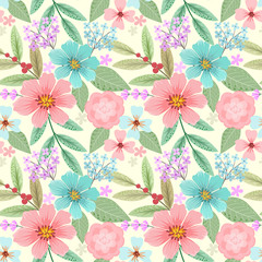 Hand drawn colorful flower seamless pattern.