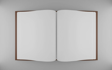 Blank empty opened book isolated on grey 3d render illustration