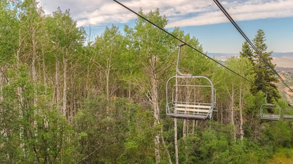 Panorama The ski resort mountain with chairlifts in Park City Utah during off season