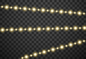 Christmas lights isolated on transparent background, vector illustration