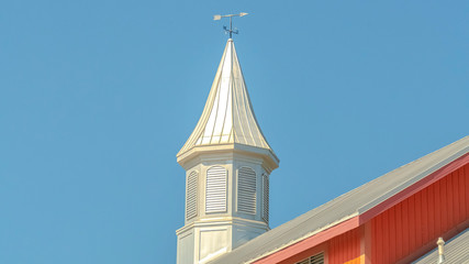 Panorama frame Exterior of a barn at a vinyard with clear blue sky background on a sunny day