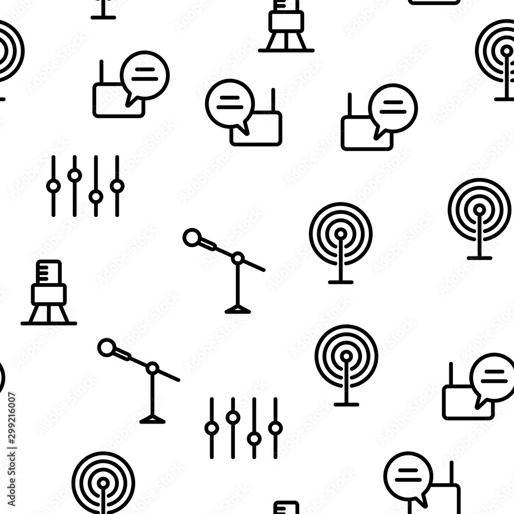 Poster radio program vector seamless pattern thin line illustration