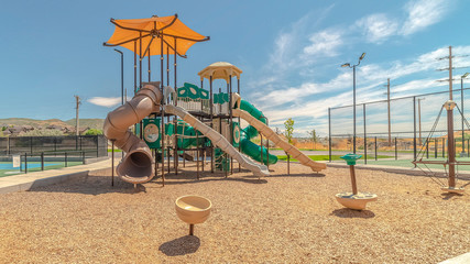 Panorama frame Outdoor playground on sunny day with no people