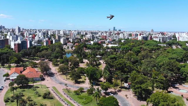 Park Jose Enrique Rodo, Lake (Montevideo, Uruguay) aerial view, drone footage