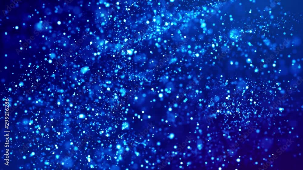 Poster glitter blue magic particles fly and glow in viscous liquid with amazing bokeh for fantastic backgro