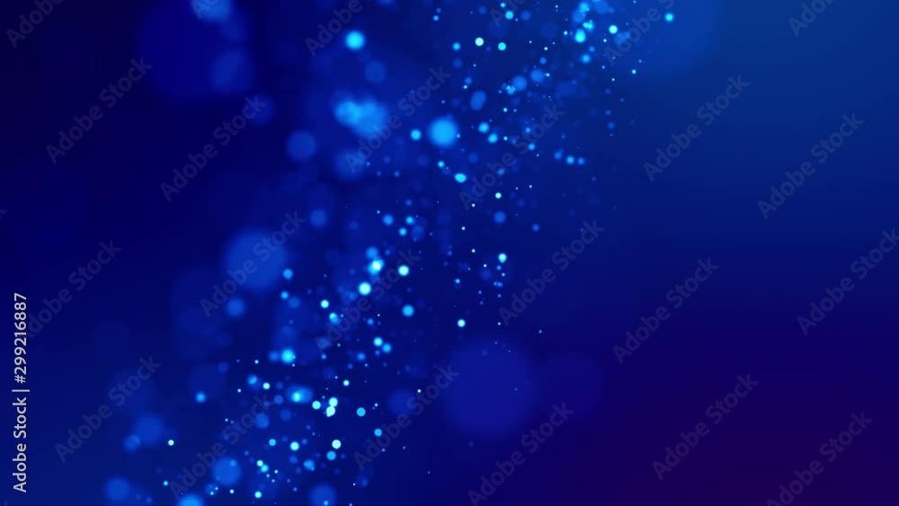 Poster glitter blue magic particles fly and glow in viscous liquid with amazing bokeh for fantastic backgro