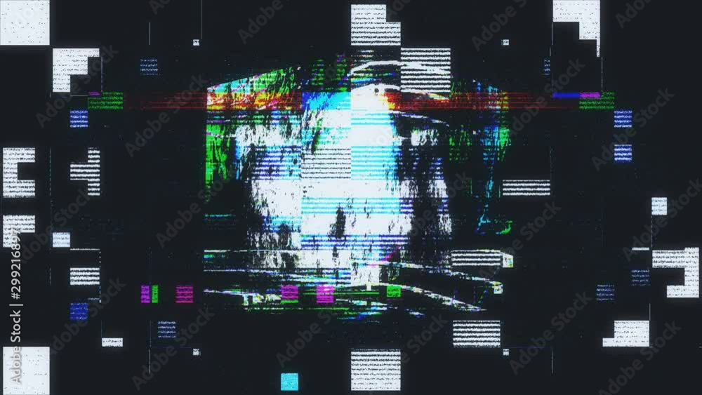 Poster 3d cube distorted defect noise pixelated flickering screen
