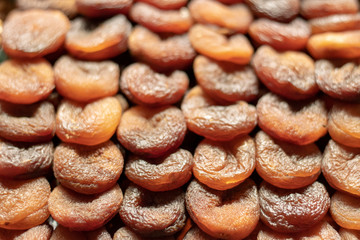 Dried apricots close-up. It was taken in front of the store.