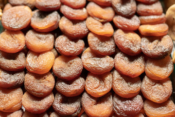 Dried apricots close-up. It was taken in front of the store.