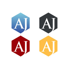 letter A and J in polygon logo SET vector