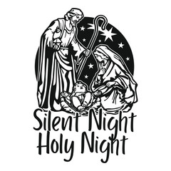 Nativity Scene Christmas. Vector Art Design Illustration. Scrapbook Silhouette Religion Symbol.