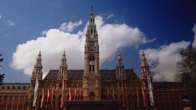 Vienna City Hall, Wiener Rathaus, Austria, time lapse, sunny day
