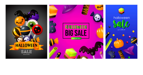 Halloween big sale gray, purple, blue banner collection