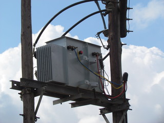 A high power oil filled step down power transformer.