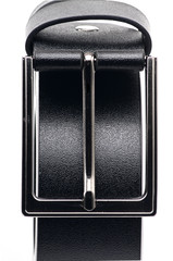 Black belt with a metal fastener on a white background