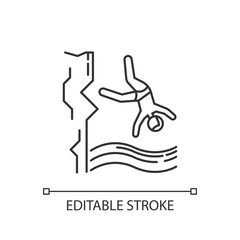 Cliff diving linear icon. Thin line illustration. Watersports, extreme and dangerous kind of sport. Summer leisure. Contour symbol. Vector isolated outline drawing. Editable stroke