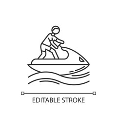 Jetskiing linear icon. Thin line illustration. Summer activity. Jet ski riding. Man on water scooter. Watersports, outdoor activity. Contour symbol. Vector isolated outline drawing. Editable stroke