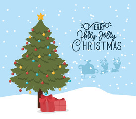 happy mery christmas card with pine tree