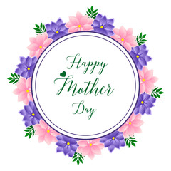 Card design happy mother day, with graphic colorful wreath frame. Vector