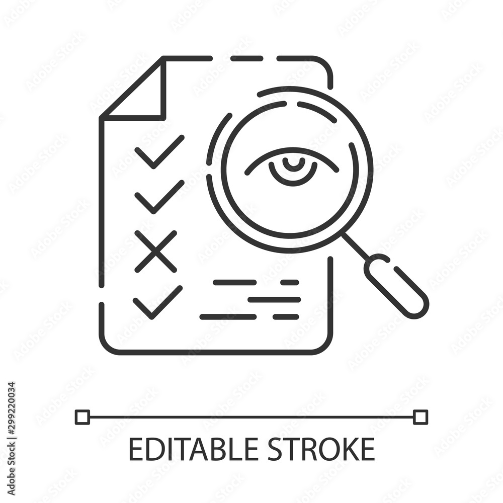 Poster professional proofreading service linear icon. text editing, mistake correction. document quality co