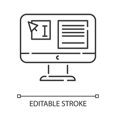 Fototapeta premium Website localization, DTP services linear icon. Text editing. Document page layout. Website localization. Thin line illustration. Contour symbol. Vector isolated outline drawing. Editable stroke