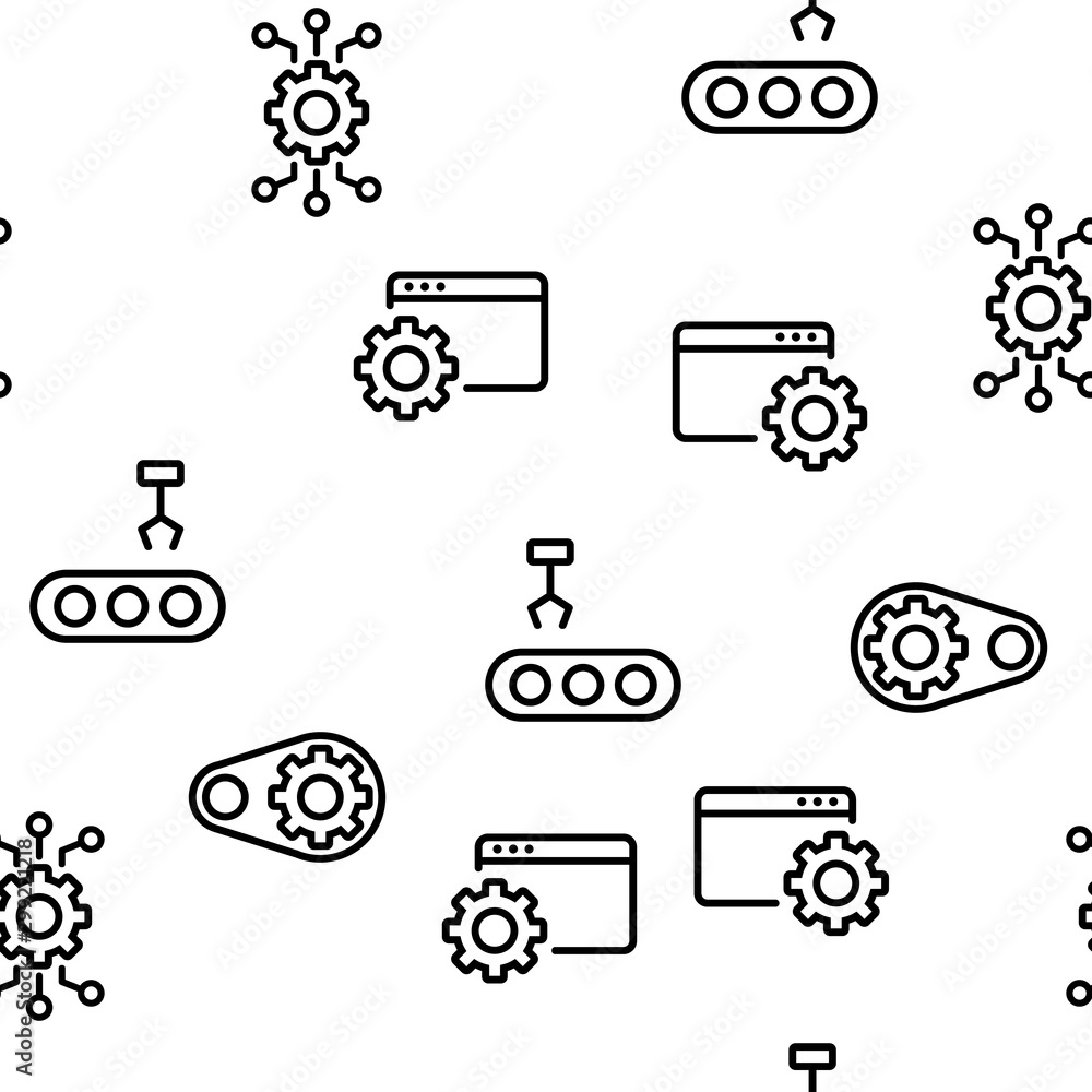Poster automation vector seamless pattern thin line illustration