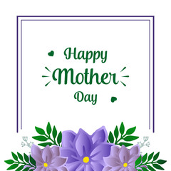 Card lettering of happy mother day with decorative of purple wreath frames blooms. Vector