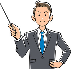 指示棒を持つ若いビジネスマンの上半身