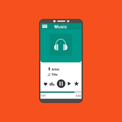 Music Player UI app design, vector illustration smartphone screen