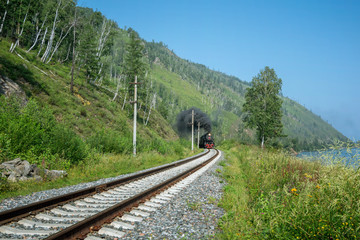 Old steam locomotive in the Circum-Baikal Railway