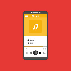 Media player application, app template with flat design style for smartphones, PC or tablets. Clean and modern