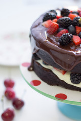 Bolo de chocolate com frutas vermelhas 