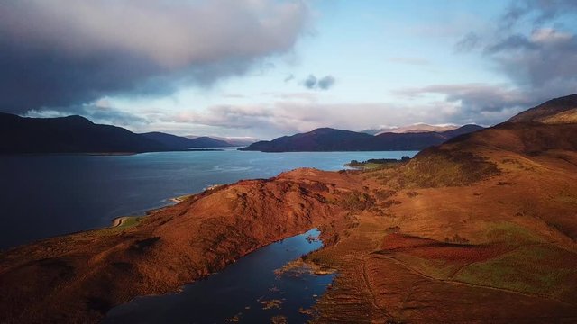 aerial footage of loch linnhe shot from duror on the west coast of scotland in the argyll region of the highlands of scotland showing corran ferry straight and shuna and lismore islands