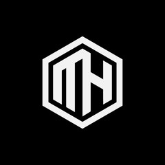 letter m and h in hexagon shape logo design. modern style, black and white color