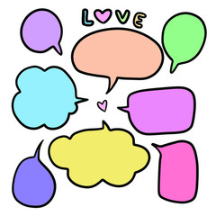 CUTE PASTEL BUBBLE SPEECH SET FOR TEXT, QUESTION, STICKER, THINKING, IDEA IN MODERN STYLE. GRAPHIC ILLUSTRATION VECTOR CAN USE FOR ICON OR BACKGROUND