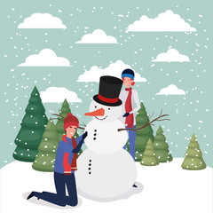 couple with snowman christmas celebration