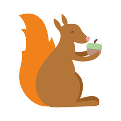 squirrel holding acorn hello autumn design icon