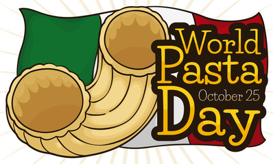Italian Flag and Chifferi Rigati ready for World Pasta Day, Vector Illustration
