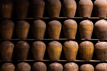 rows of fermented alcoholic beverage